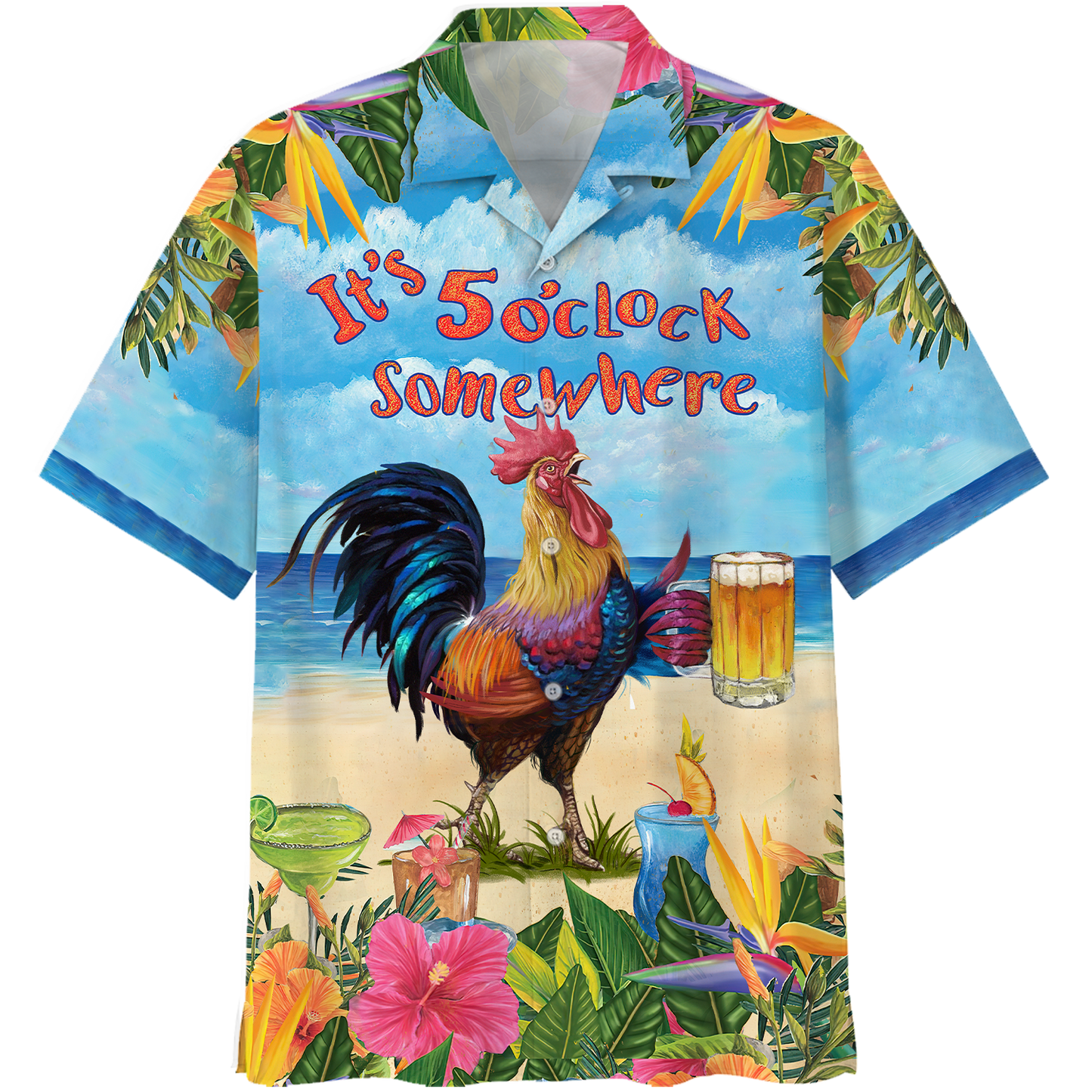 Gifury Beer Hawaiian Shirt Chicken Beer It's 5 O' Clock Somewhere Aloha Shirt Beer Hawaii Shirt 2022