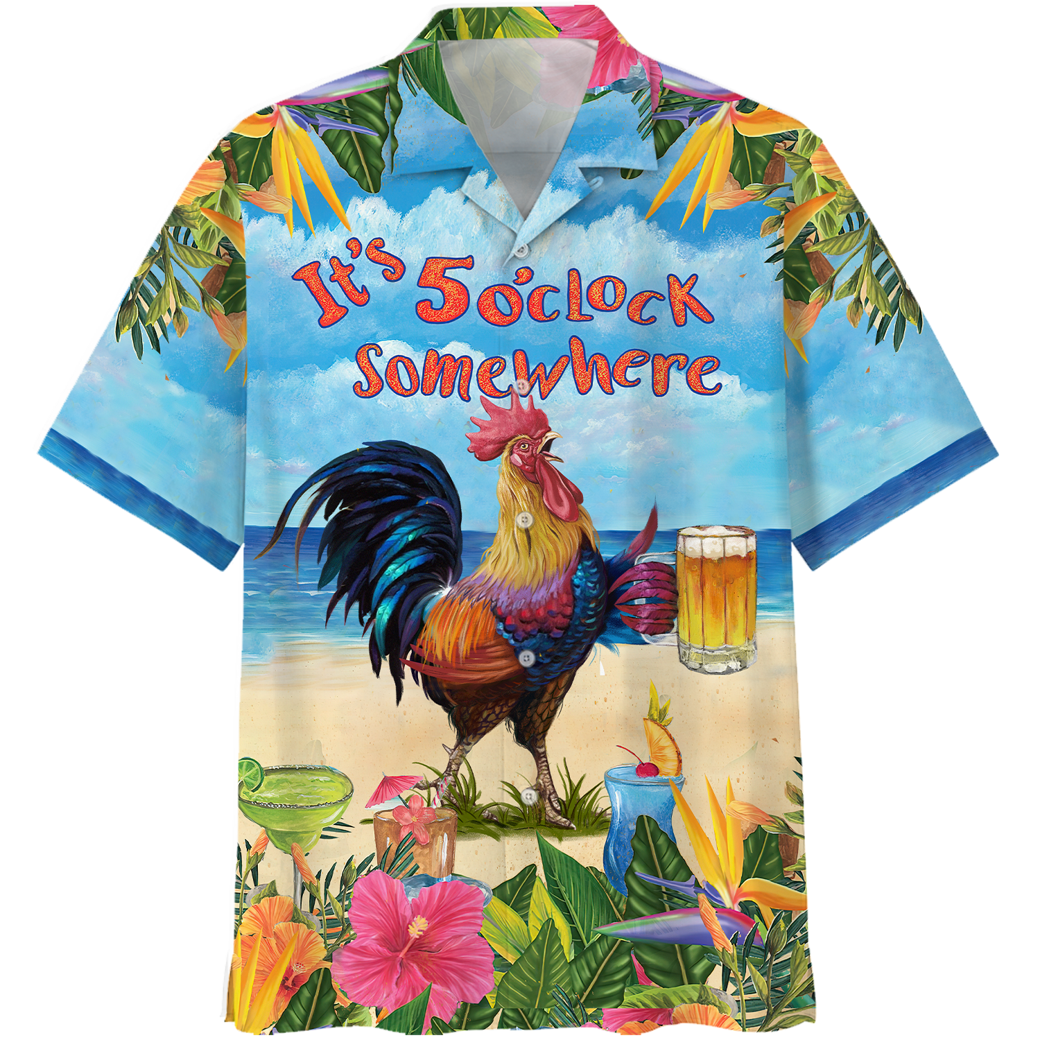 Gifury Beer Hawaiian Shirt Chicken Beer It's 5 O' Clock Somewhere Aloha Shirt Beer Hawaii Shirt 2022