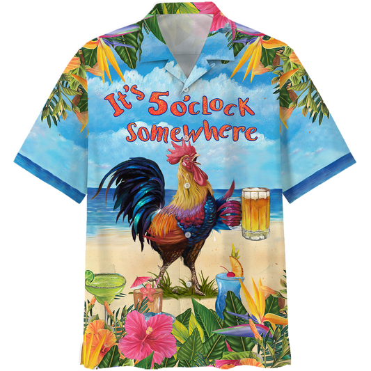 Gifury Beer Hawaiian Shirt Chicken Beer It's 5 O' Clock Somewhere Aloha Shirt Beer Hawaii Shirt 2022