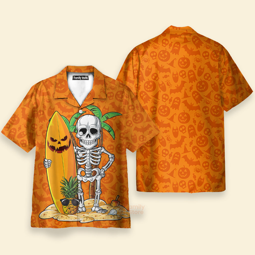 Halloween Hawaii Skeleton Surfing Hawaiian Shirt