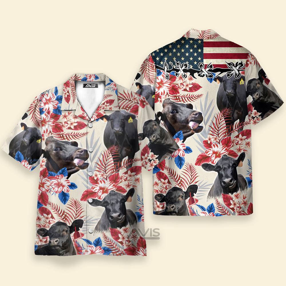 Unique Black Angus Happiness US Flag - Hawaiian Shirt