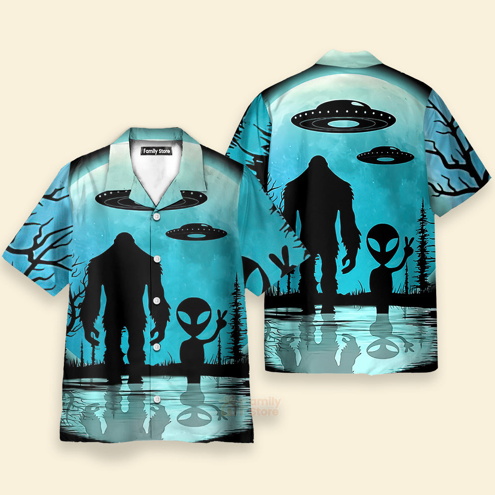 Bigfoot Alien And UFO Hawaiian Shirt For Men And Women
