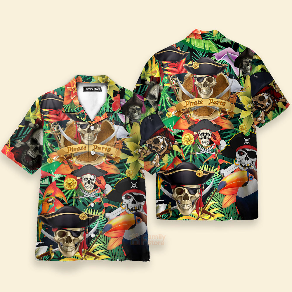 Tropical Pirates Skull Make Legends Black Aloha Hawaiian Shirt