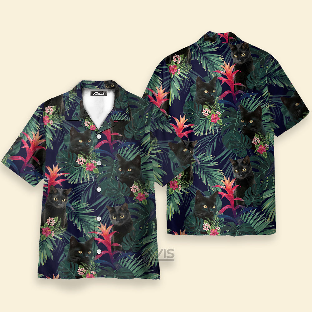 Black Cat And Tropical Pattern Funny Themed - Hawaiian Shirt