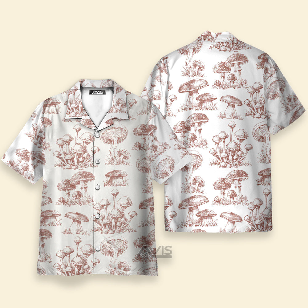Retro Mushroom Summer 80s Beige Color - Hawaiian Shirt