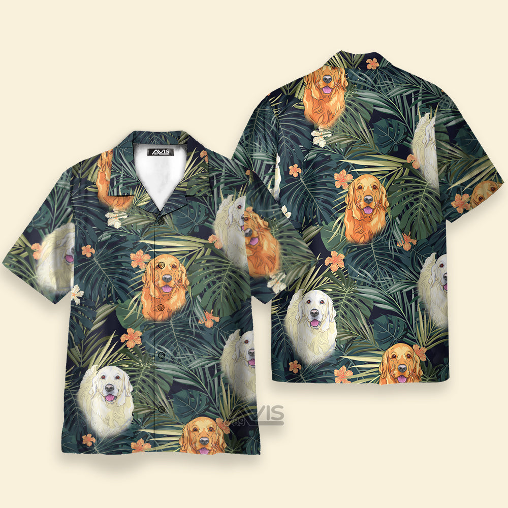 Golden Retriever Tropical Plant - Gift For Dog Lovers - Hawaiian Shirt