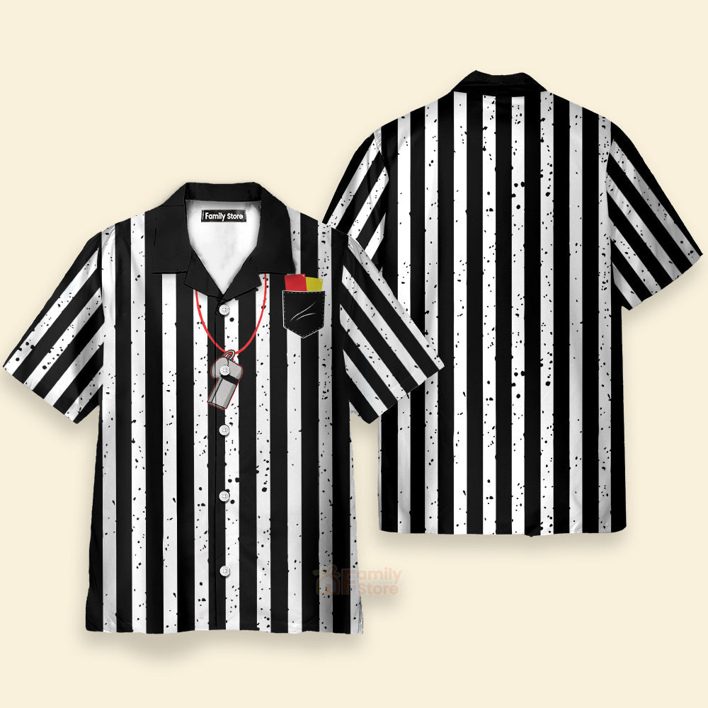 Black And White Striped Referee Uniform Printing Short Sleeve Hawaiian Shirt