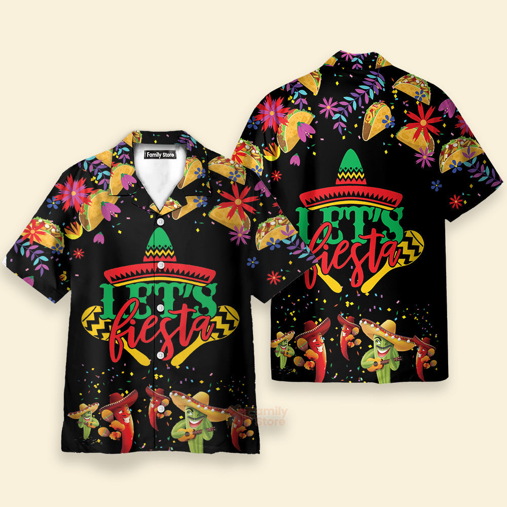Let's Fiesta Cinco De Mayo Black And Red Aloha Hawaiian Shirts
