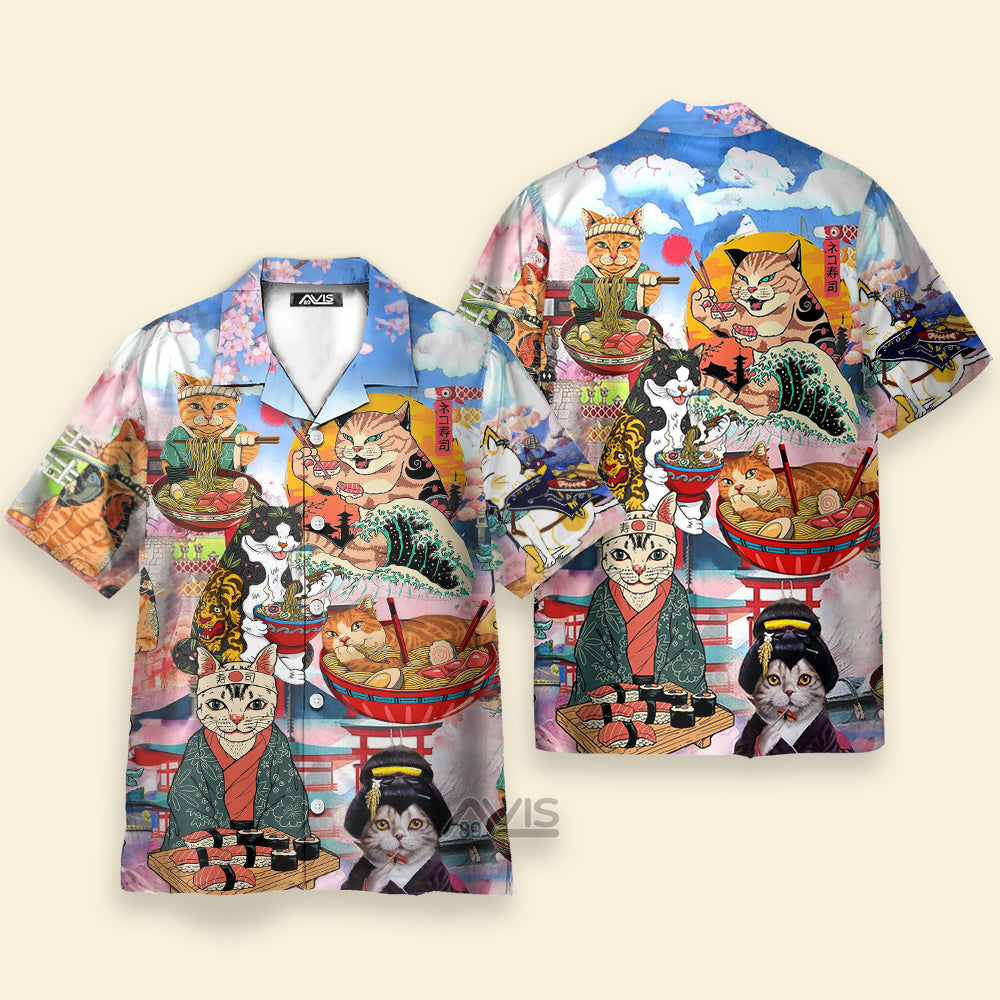 Cat Samurai With Ramen Lovely - Hawaiian Shirt