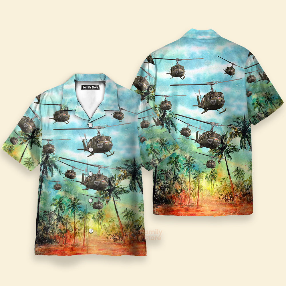 US Army Bell UH-1 Huey Hawaiian Shirt, Short Sleeve Hawaiian Shirt