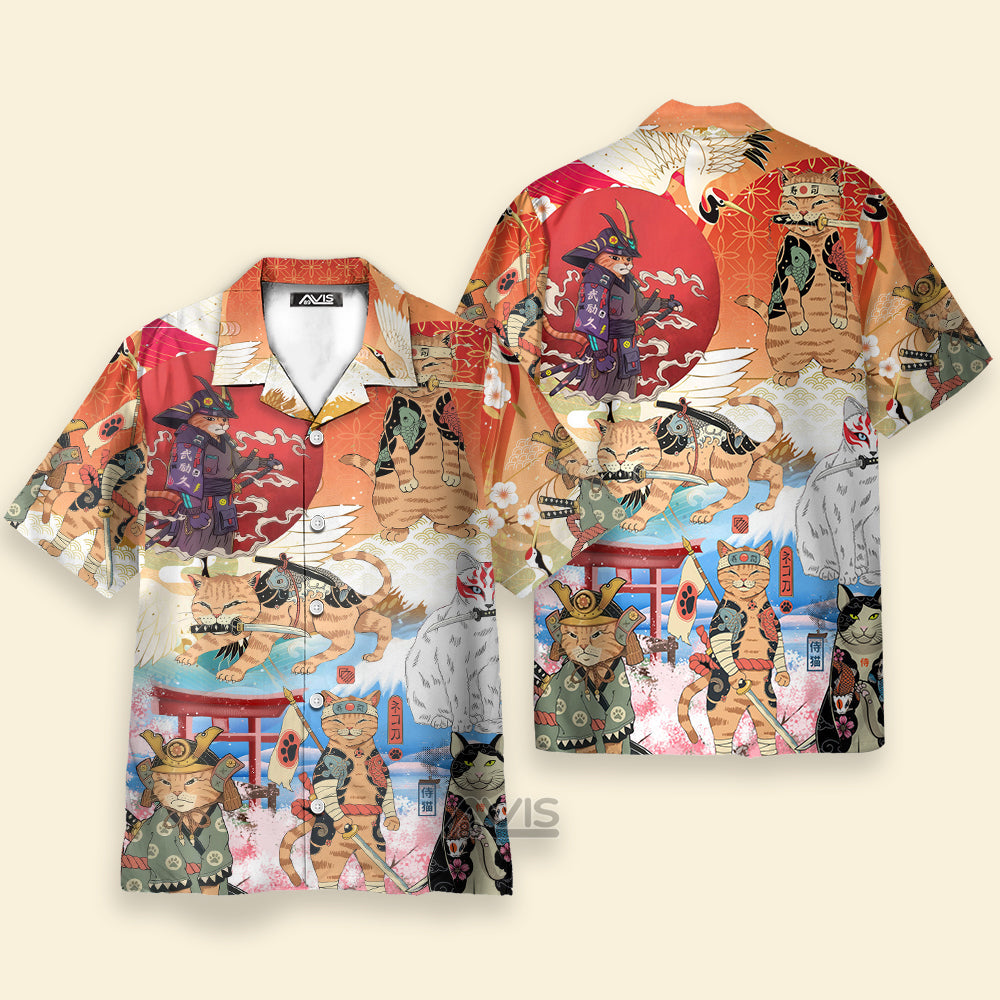 Samurai Cat Funny Art Japanese - Hawaiian Shirt