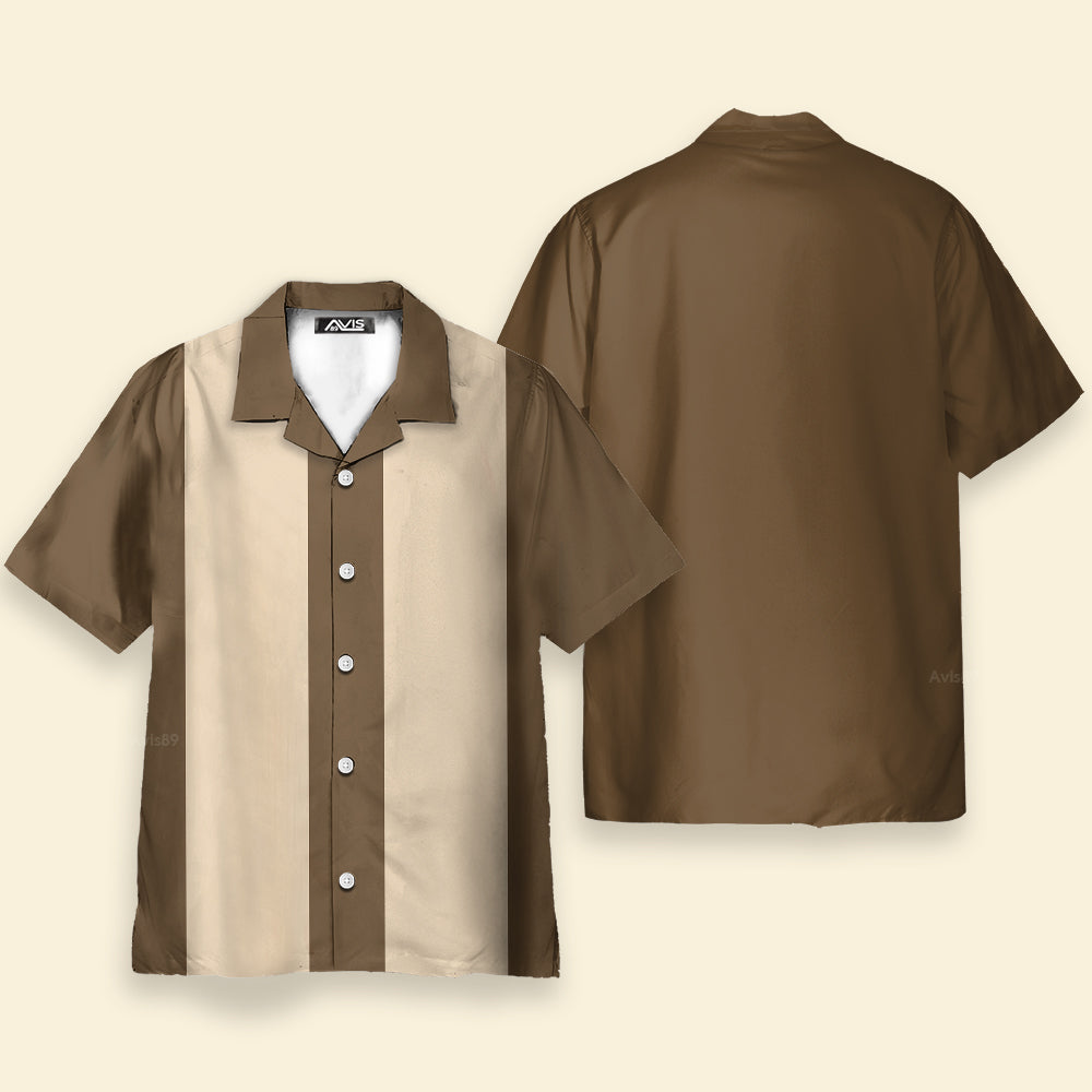 50s Bowling Style Khaki Brown - Hawaiian Shirt
