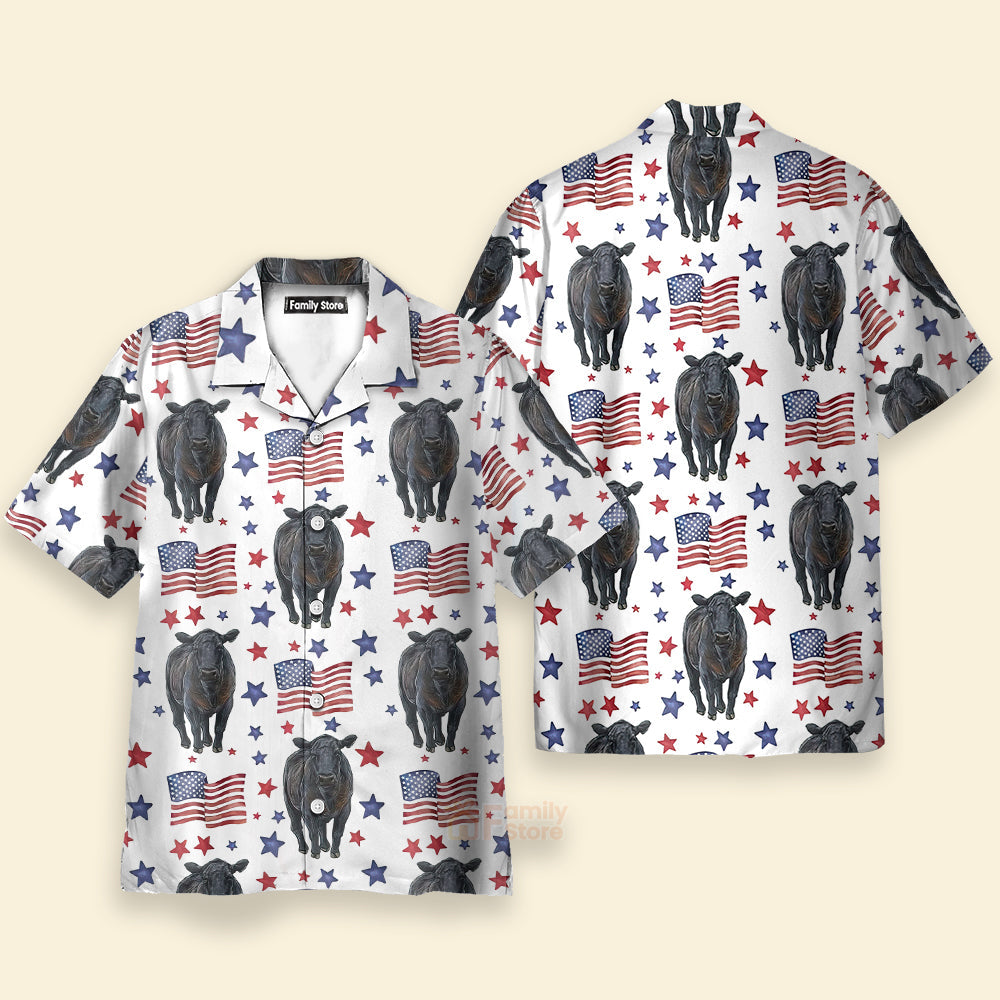 Unique Black Angus American Flag Pattern Hawaiian Shirt