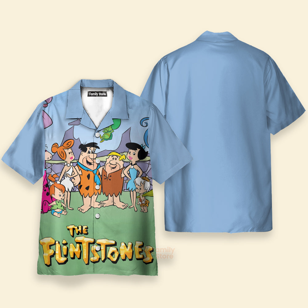 Nostalgic Movie The Flintstones Printing Short Sleeve Aloha Hawaiian Shirt