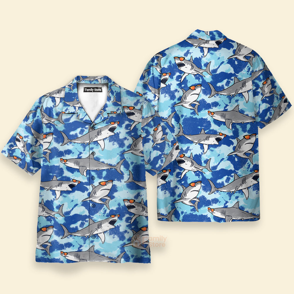 Tie Dye Sharks Wearing Sunglasses Hawaiian Shirt