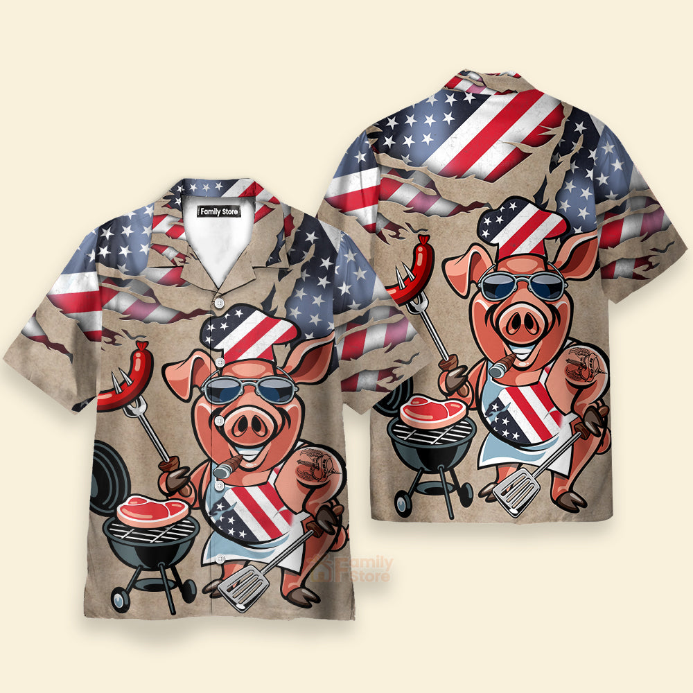 BBQ Pig Cooker Chest Pocket Short Sleeve Casual Shirt Hawaiian Shirt