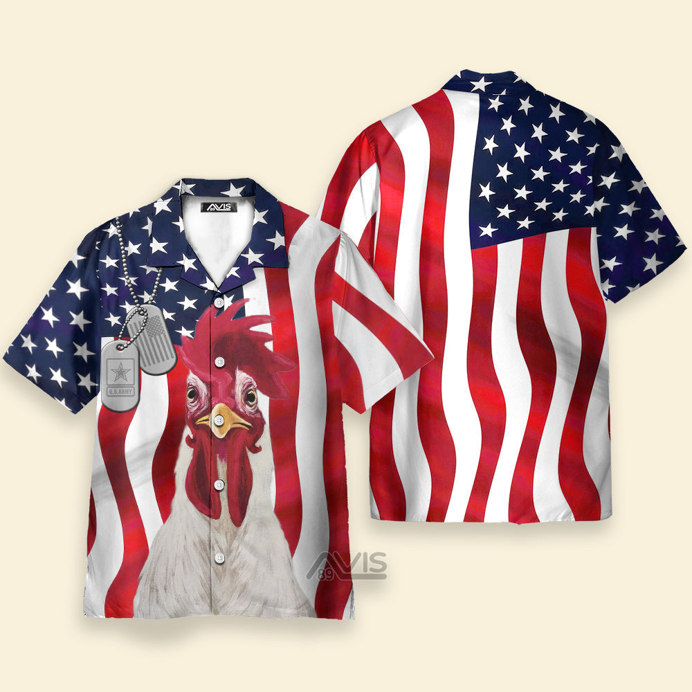 Independence Day American Flag Fun Rooster Breast - Hawaiian Shirt