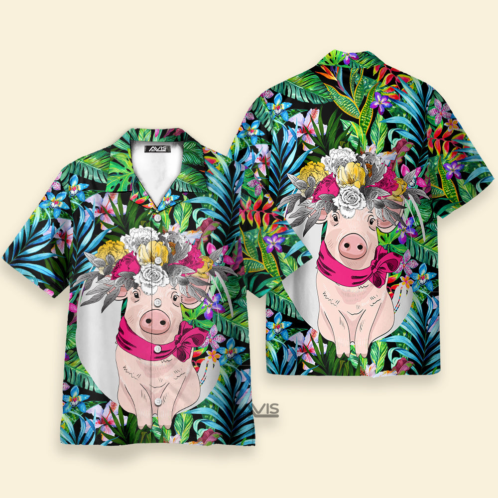 Tropical Flowers Pink Pig - Hawaiian Shirt Summer Vibe