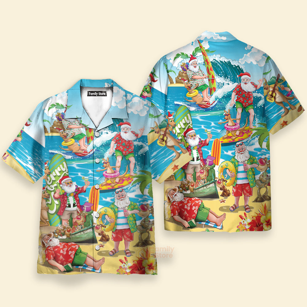 Christmas In July Santa Claus Surfing And Enjoy Summer Beach Hawaiian Shirt