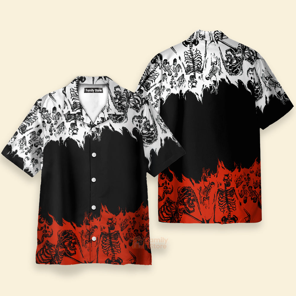 Gothic Skeleton Colorblock Print Hawaiian Shirt