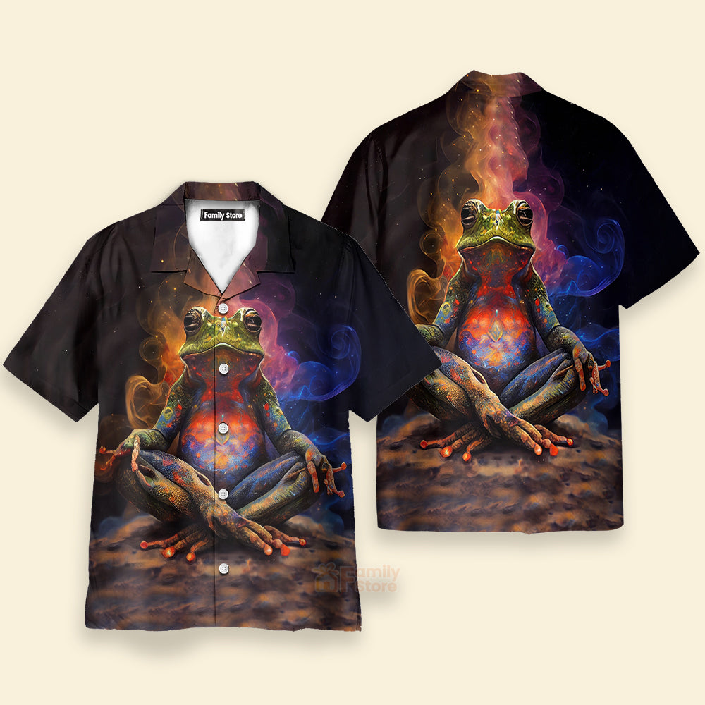 Spiritual Meditation Trendy Frog Print Short Sleeve Shirt  - Hawaiian Shirt