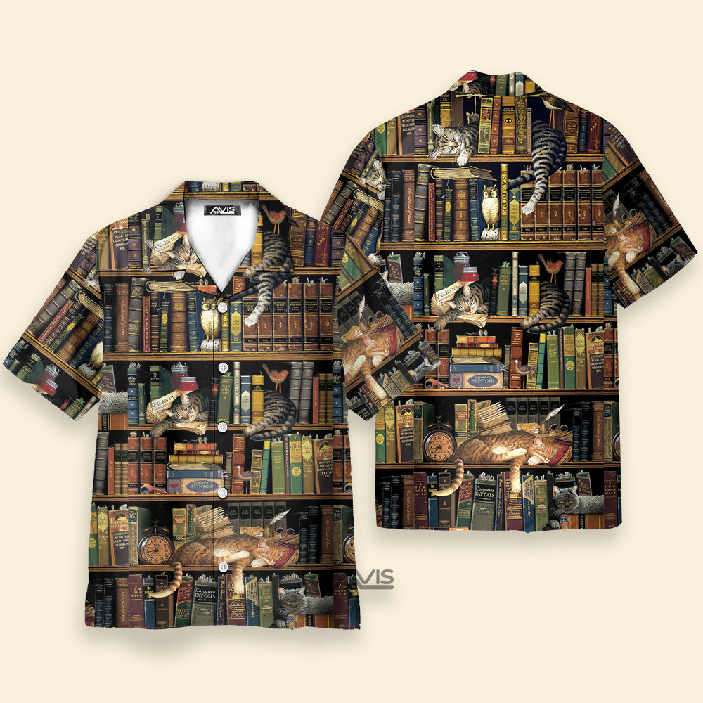 Book And Cat Vintage - Gift For Cat Lovers - Hawaiian Shirt