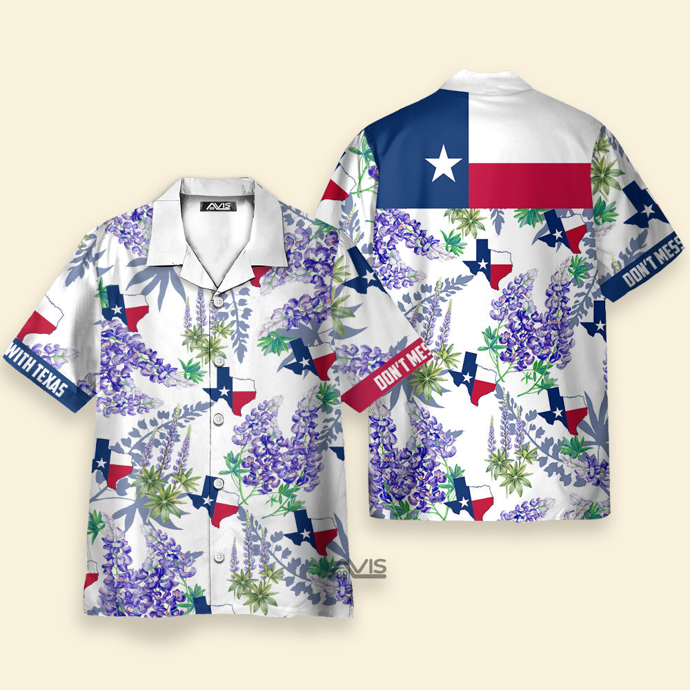 Bluebonnet Texas Purple Version Button Down Floral And Flag - Hawaiian Shirt