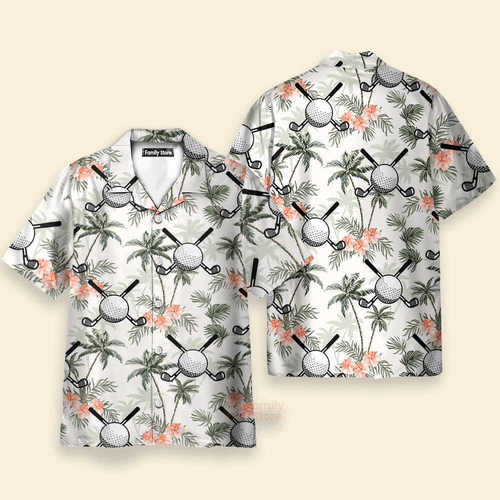 Golf Putter And Balls With Palm Trees Design Hawaiian Shirt