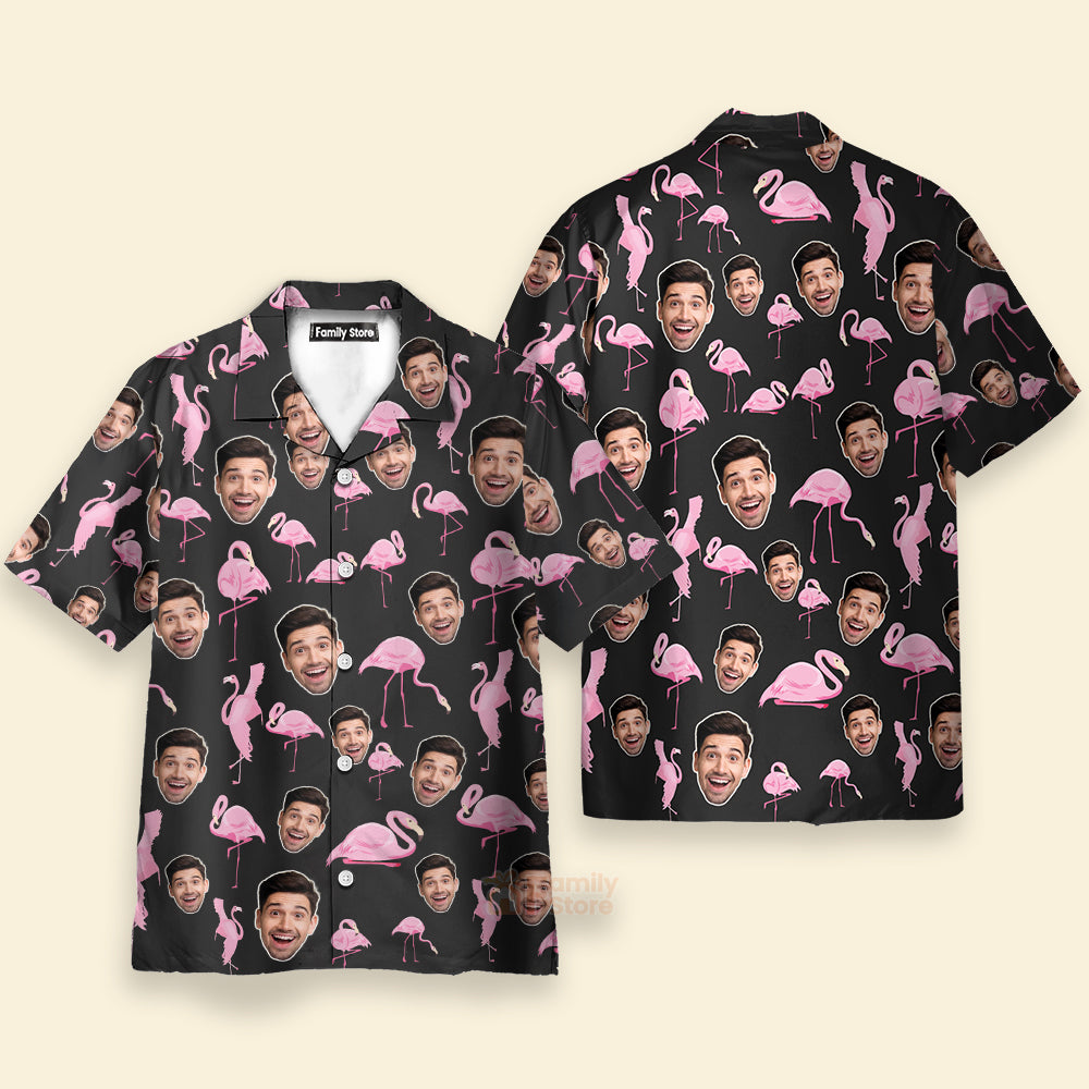 Custom Photo Flamingo Floral Beach Men Husband - Custom Photo Hawaiian Shirt