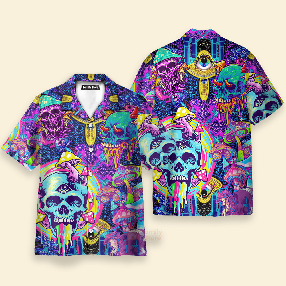 Vaporwave Psychedelic Hippie Skull And Mushrooms - Hawaiian Shirt