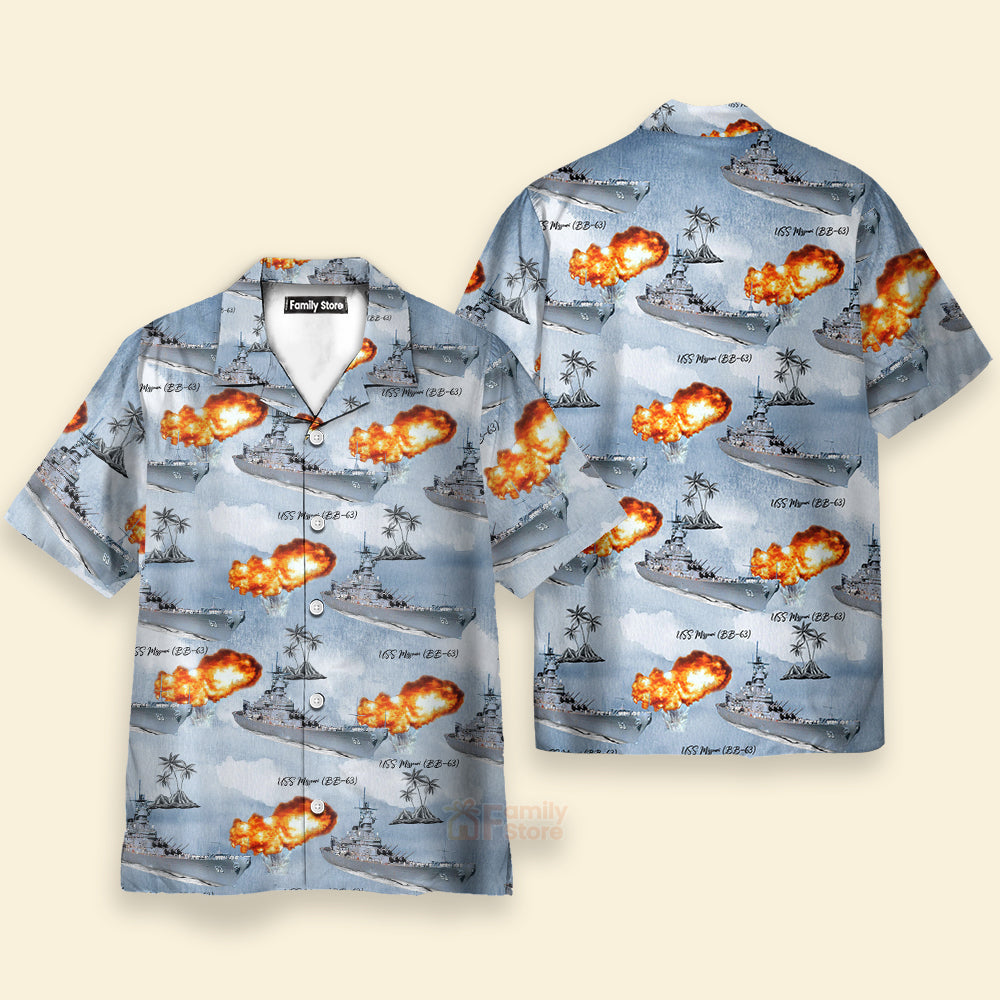 Warship Battleship USS Missouri (BB-63) "Mighty Mo" Palm Tree - Hawaiian Shirt