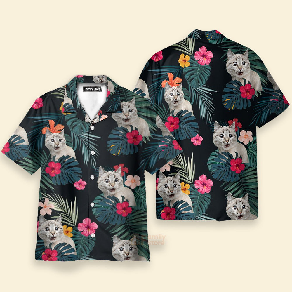 Custom Photo Cat Hibiscus Flower Summer - Hawaiian Shirt