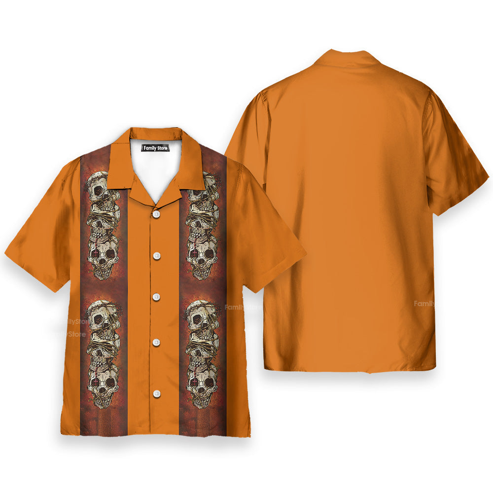 Retro Orange Striped Skull Skewers Hawaiian Shirt