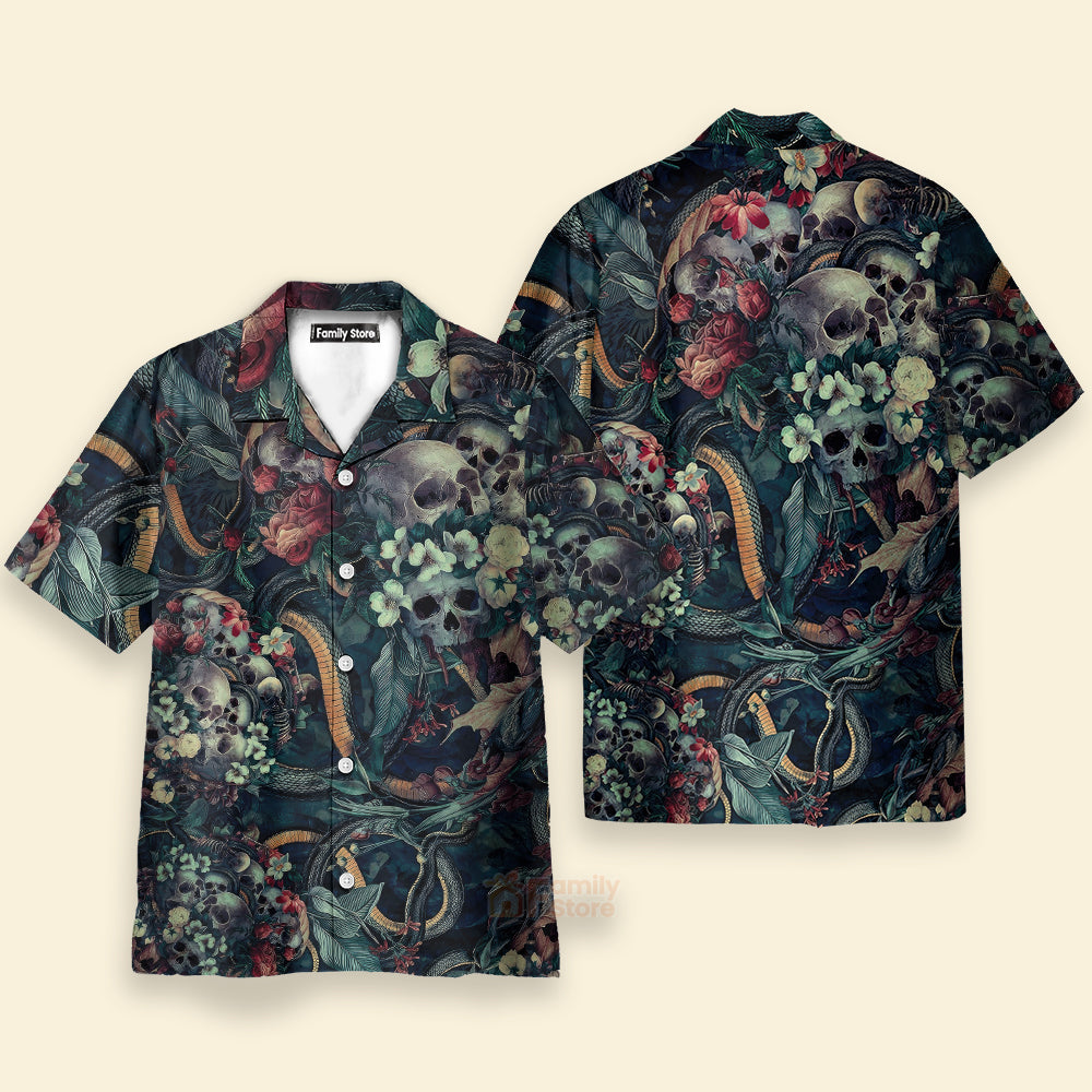 Skull Among The Mysterious And Eerie Flowers Hawaiian Shirt