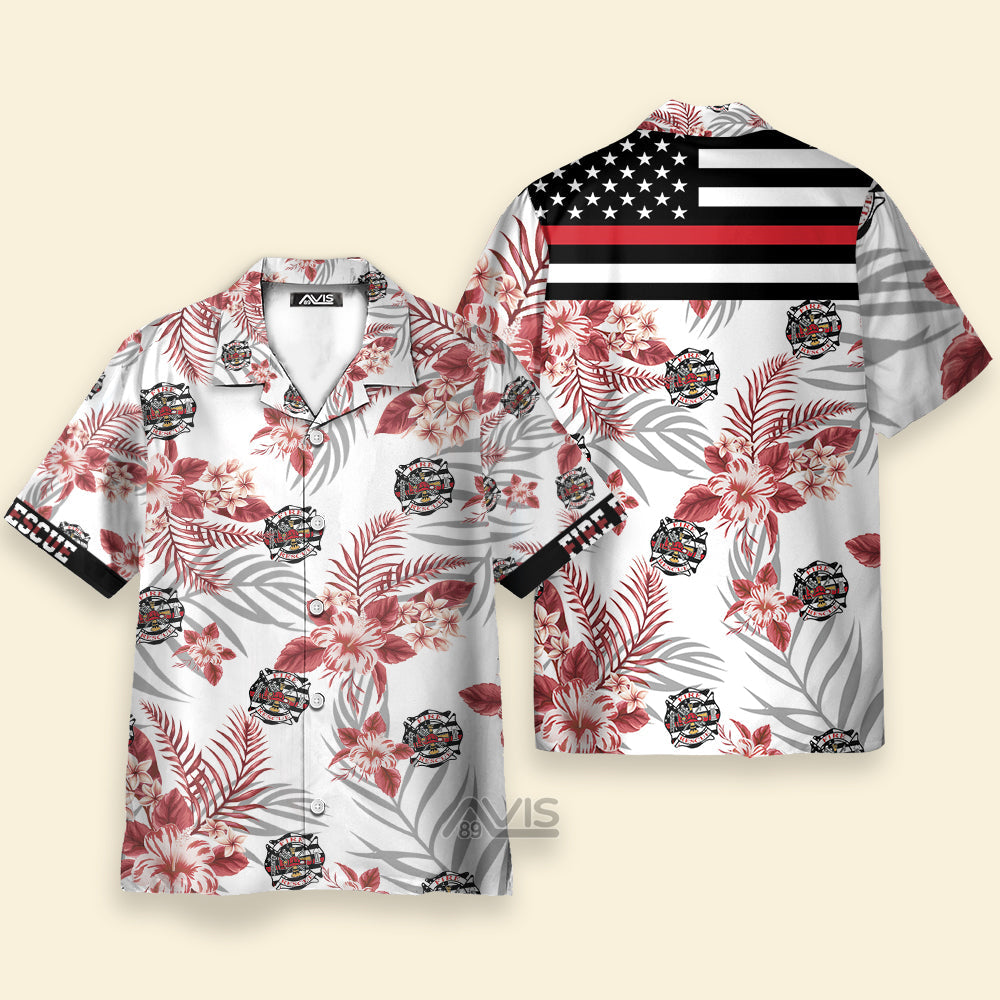 The Red Line Black American Flag Firefighter Hawaiian Shirt