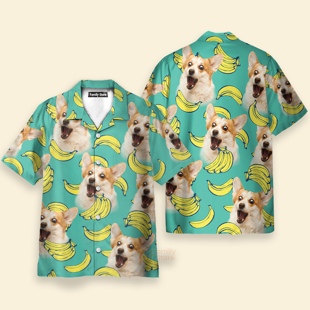 Custom Face Dog Lover, Cat Puppy Lovers  Gift - Banana Pattern Mint Color -  Hawaiian Shirt