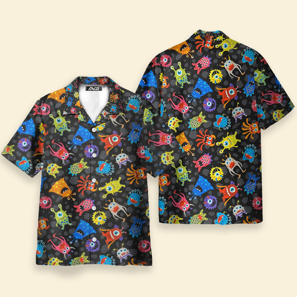 Cartoon Monsters Black - Hawaiian Shirt