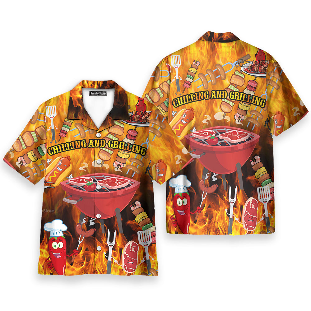 Food Hot Chilling and Grilling BBQ Party Hawaiian Shirt