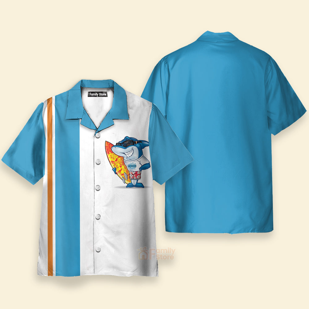 Cartoon Retro Surf Shark Chest Pocket Short Sleeve Hawaiian Shirt
