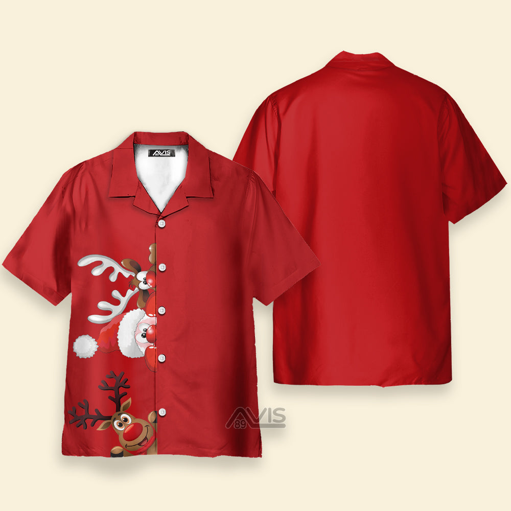 Merry Christmas Reindeer Short Sleeve Red - Hawaiian Shirt