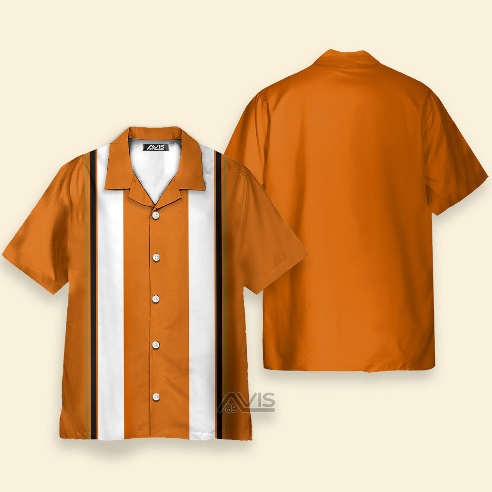 Geometric Striped Orange And White - Hawaiian Shirt