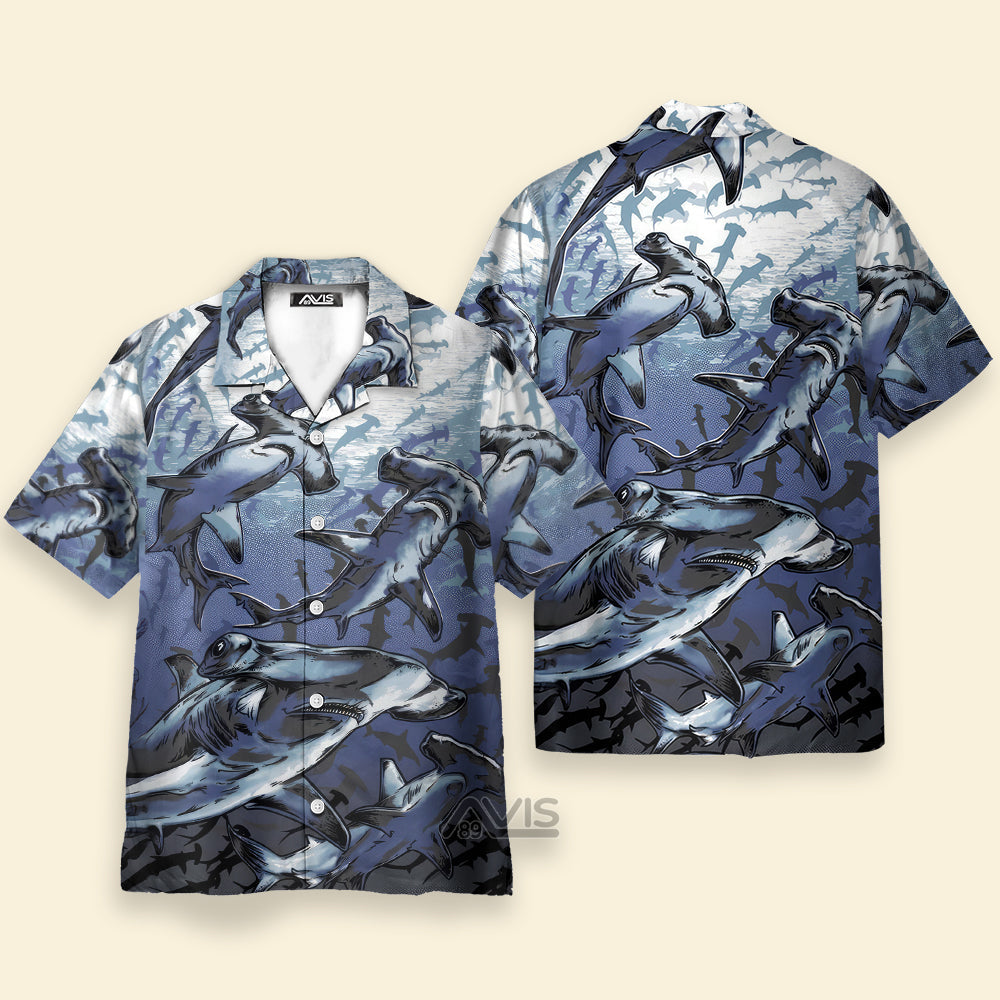 Deep Sea Hammerhead Shark Bottom Of The Sea Pattern - Hawaiian Shirt