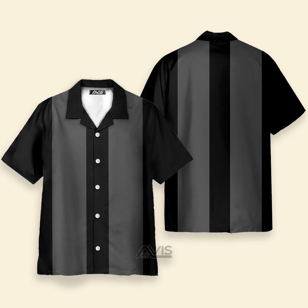 50s Bowling Style Grey Black - Hawaiian Shirt