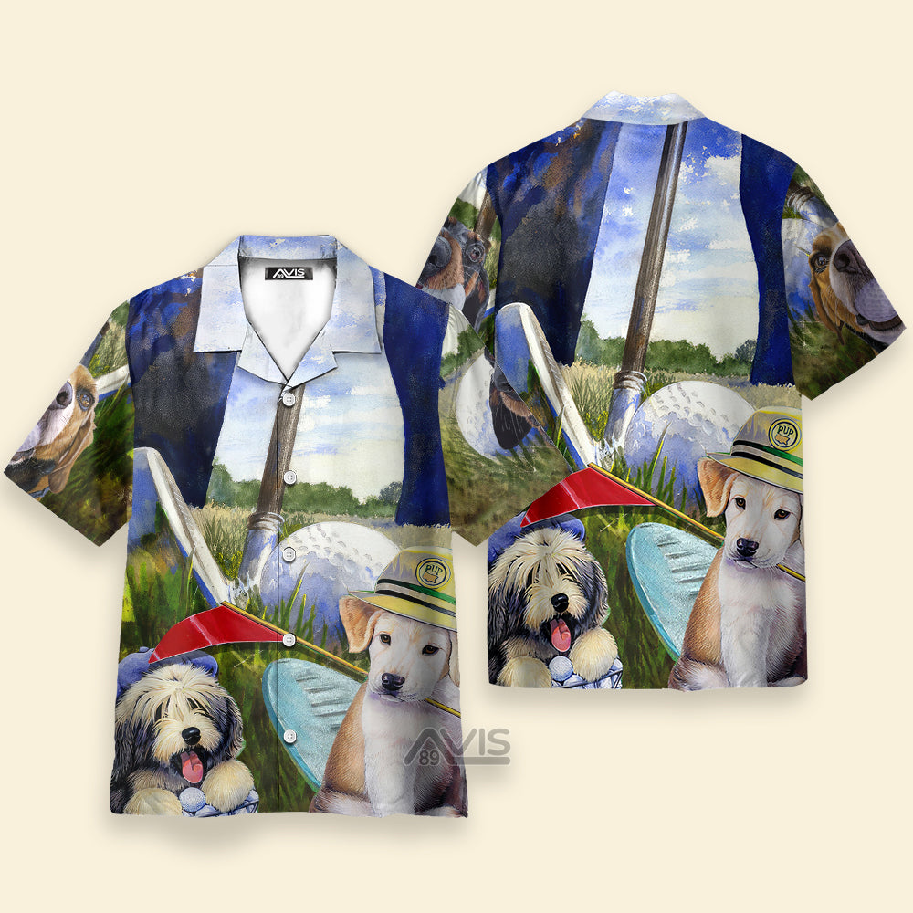 Golf Dog Funny Art Style - Gift For Dog Lovers - Hawaiian Shirt