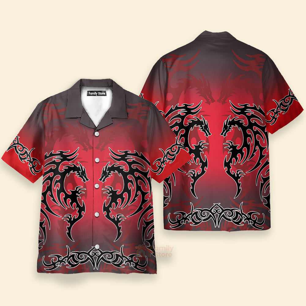 Red Tribal Tattoo Dragon  Fantasy Gothic Hawaiian Shirt