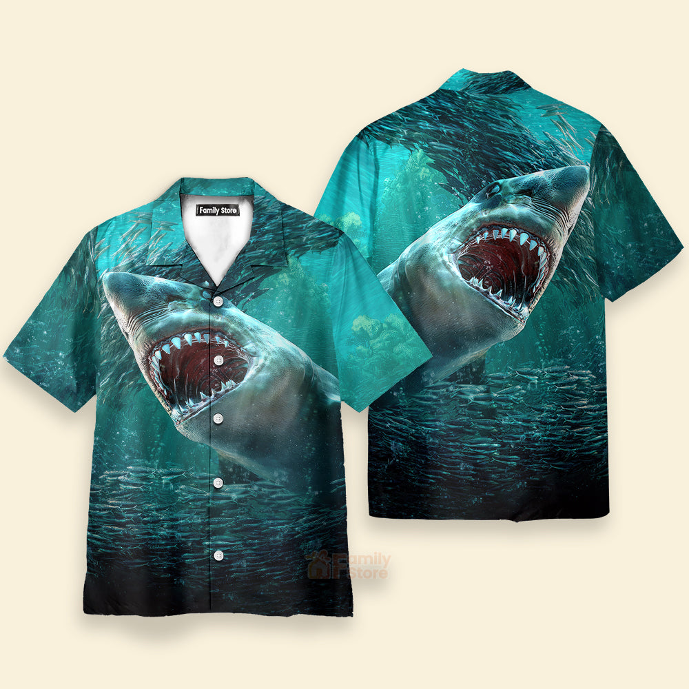 Ocean Shark Chest Pocket Short Sleeve Hawaiian Shirt