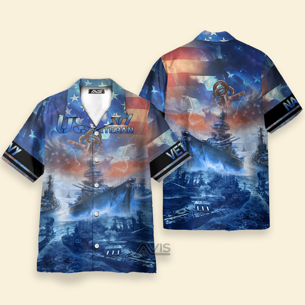 Navy Ships At Sea And Anchors US Veteran - Hawaiian Shirt