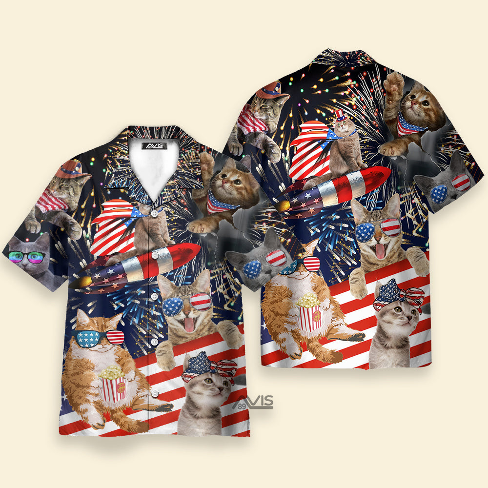 Cat Independence Day Happy Firework - Hawaiian Shirt