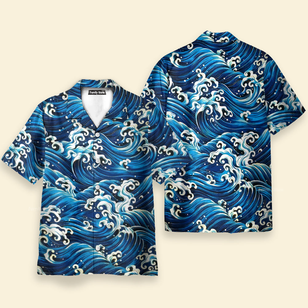 Ukiyoe Wave Blue Ocean - Hawaiian Shirt