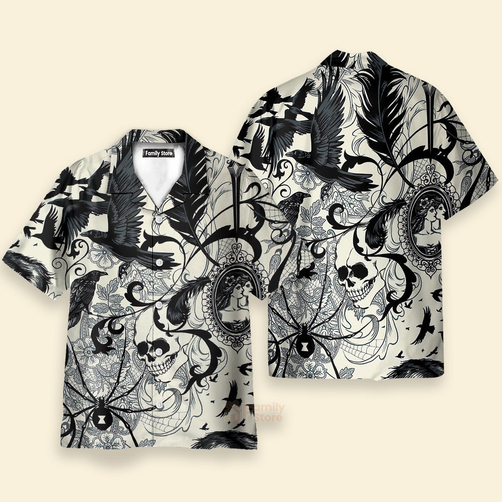 Gothic Skull Casual Crow And Skull Print Hawaiian Shirt